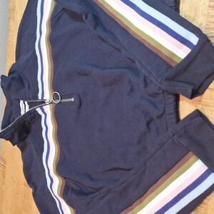 Urban Outfitters Cropped‎ Navy Longsleeve Sweatshirt Colorful Fabric Stripes Med
